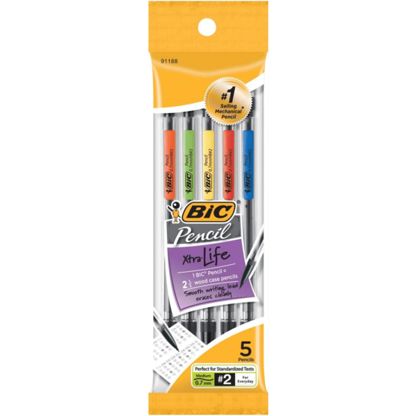 A 5 pack of Bic 0.7mm mechanical pencils.